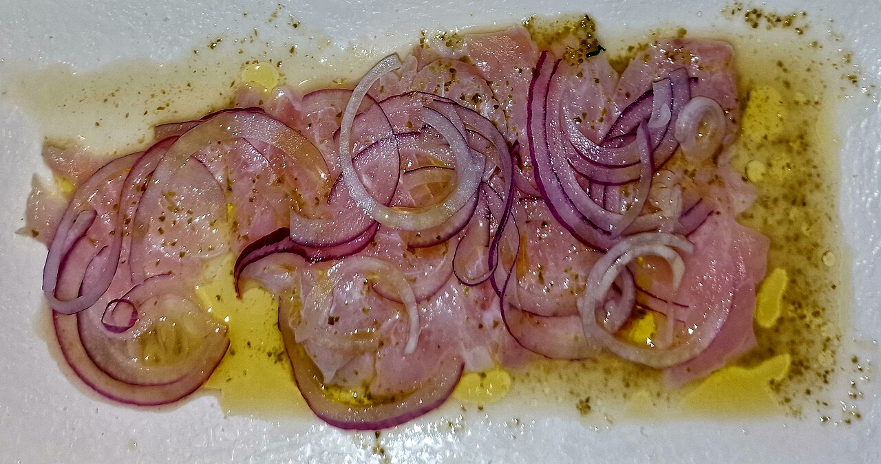 Peruvian ceviche with sweet potato and cancha