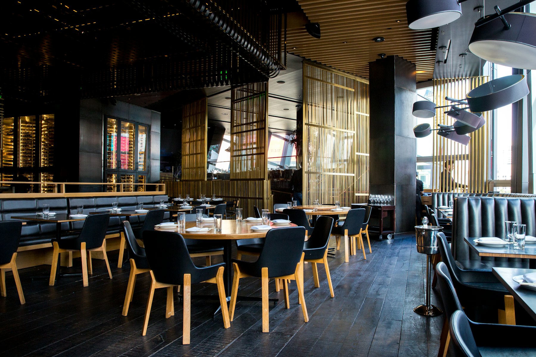 Dining room interior at golden hour